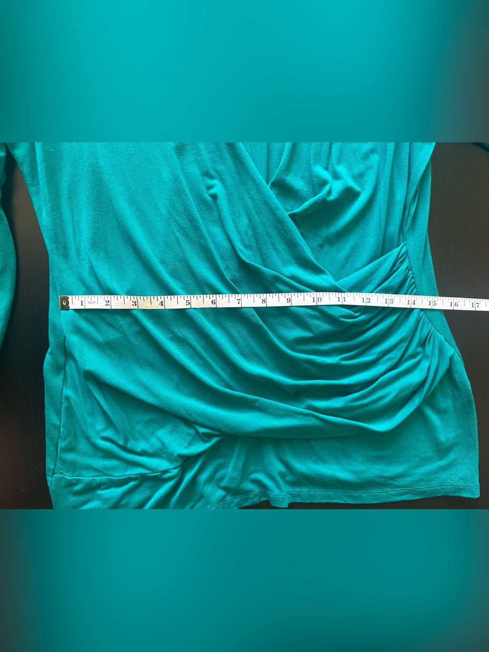 New York & Company Teal Turtleneck Draped Ruched Long-Sleeve Top - Picture 10 of 12